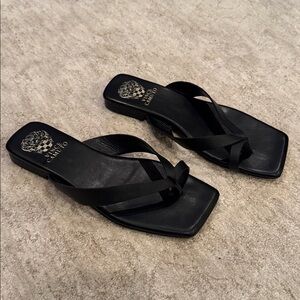 Vince Camuto Amealya Square Toe Black Leather Sandals